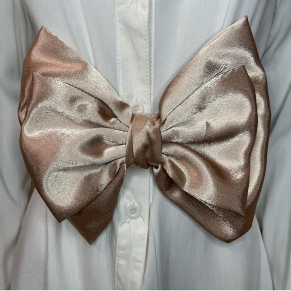 Accessories - Black wide elastic waistband belt with beige satin bow